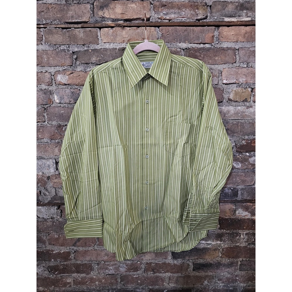 Vintage Striped Dress Shirt Mens K-Mart Green‎ White Button Down Long Sleeve 70s